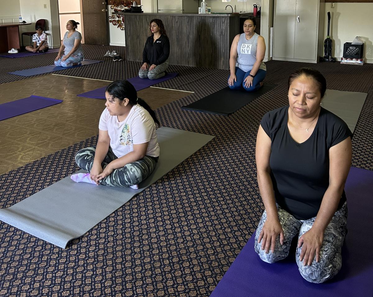 Residents at yoga class