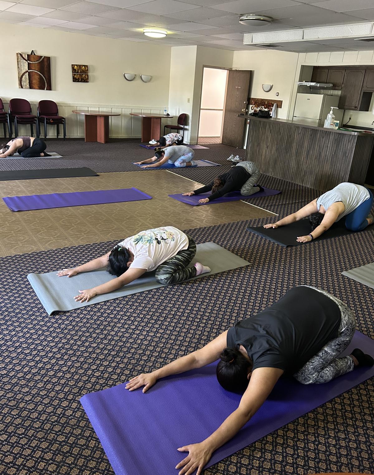 Residents at yoga class