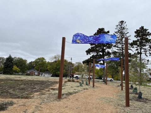 South Loop Community Garden, artful banners by Sheila Novak and Erin Genia