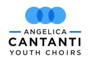 Blue and black Angelica Cantanti Youth Choirs logo with concentric circles