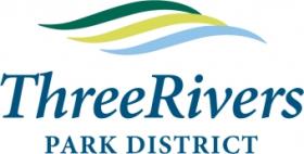 Dark green, light green and blue Three Rivers Park District logo