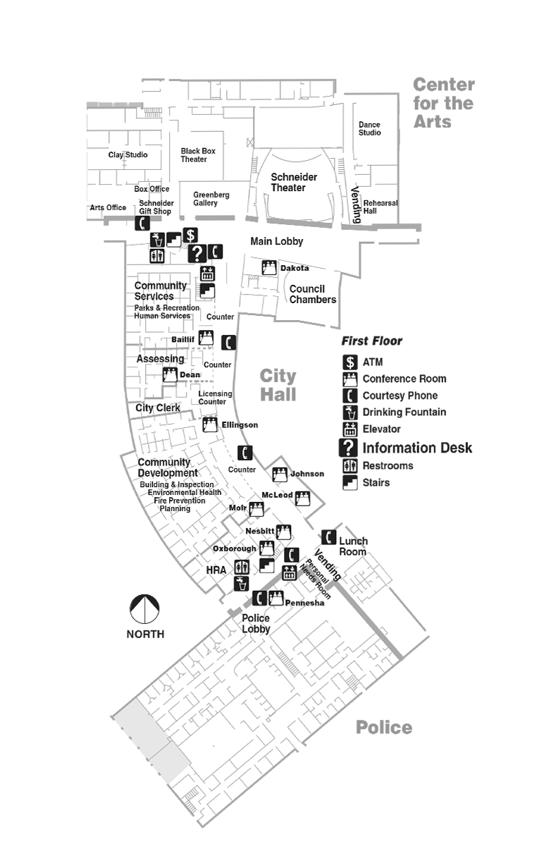 Map of Civic Plaza building, first floor. 