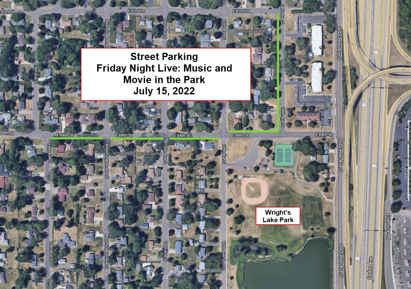 Music Movie in Park July 2022 Parking Map