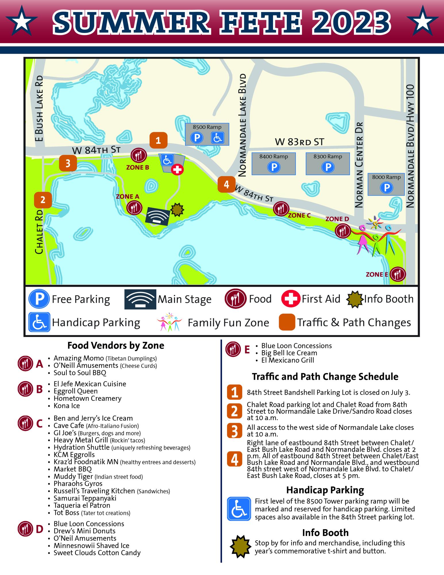 2023 Summer Fete Event map with food zones, traffic and other details