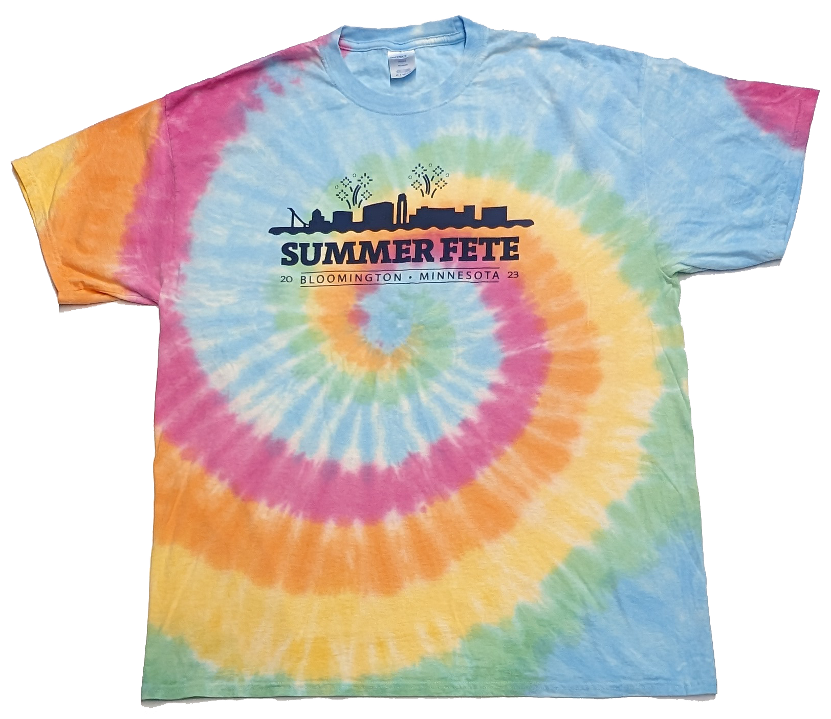 Summer Fete 2023 tie-dyed t-shirt with logo