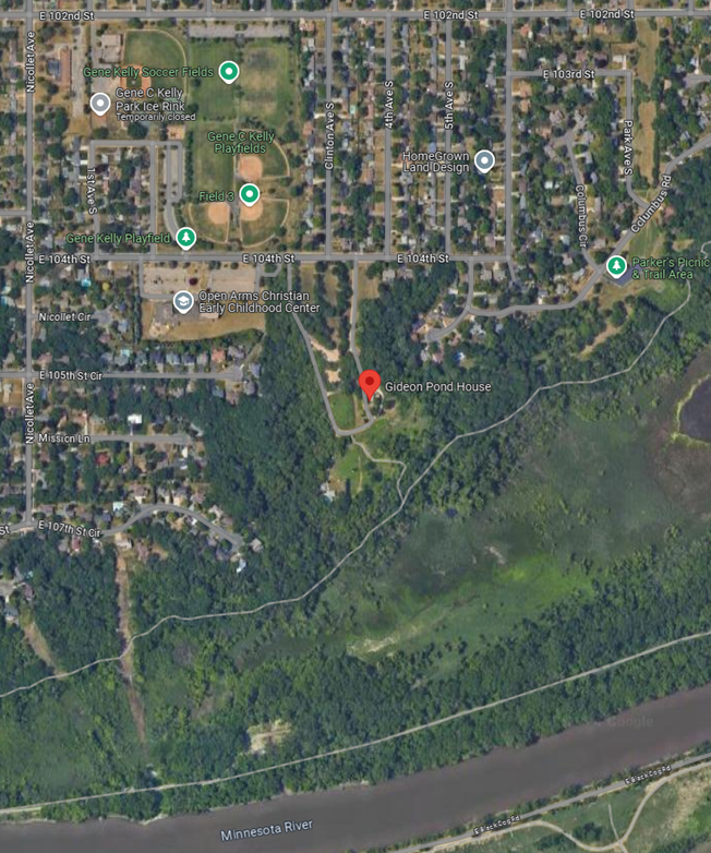 Google Map showing location of Gideon Pond House.