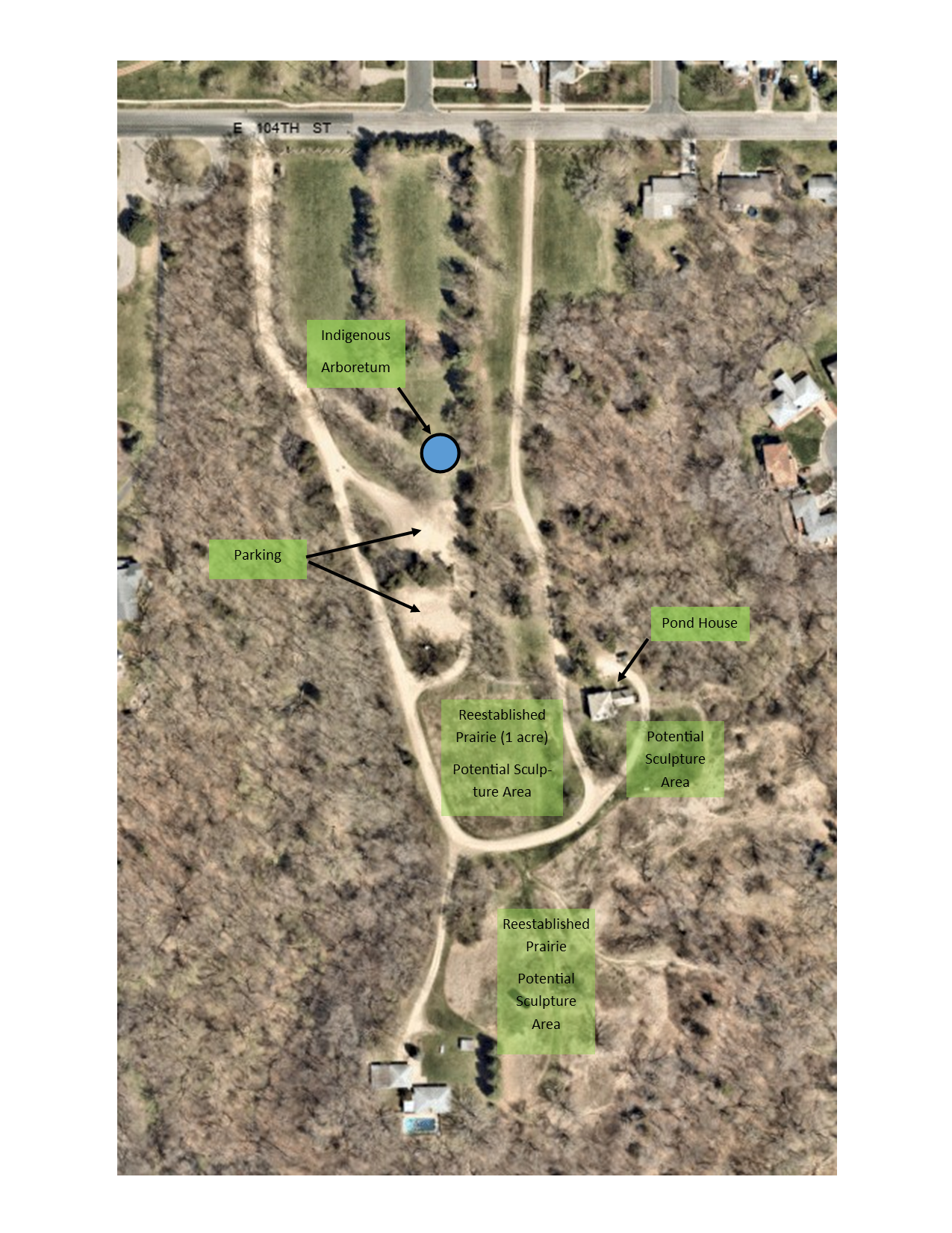 Aerial map showing potential sculpture locations