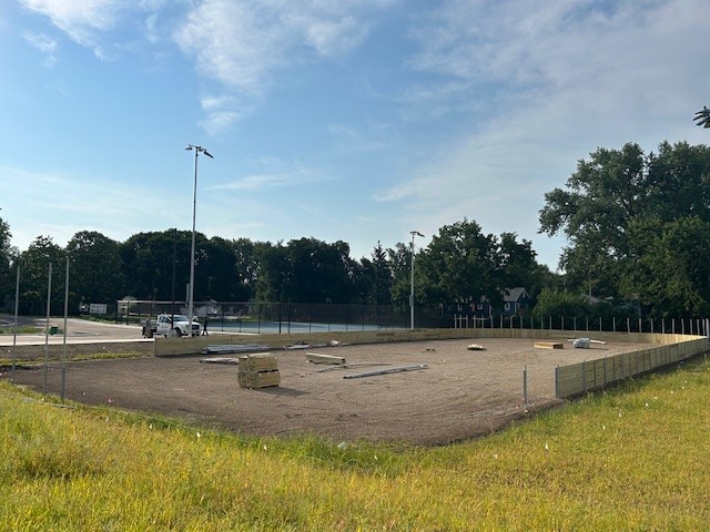 Photo of Bryant Park skating rink construction as of August 19, 2025