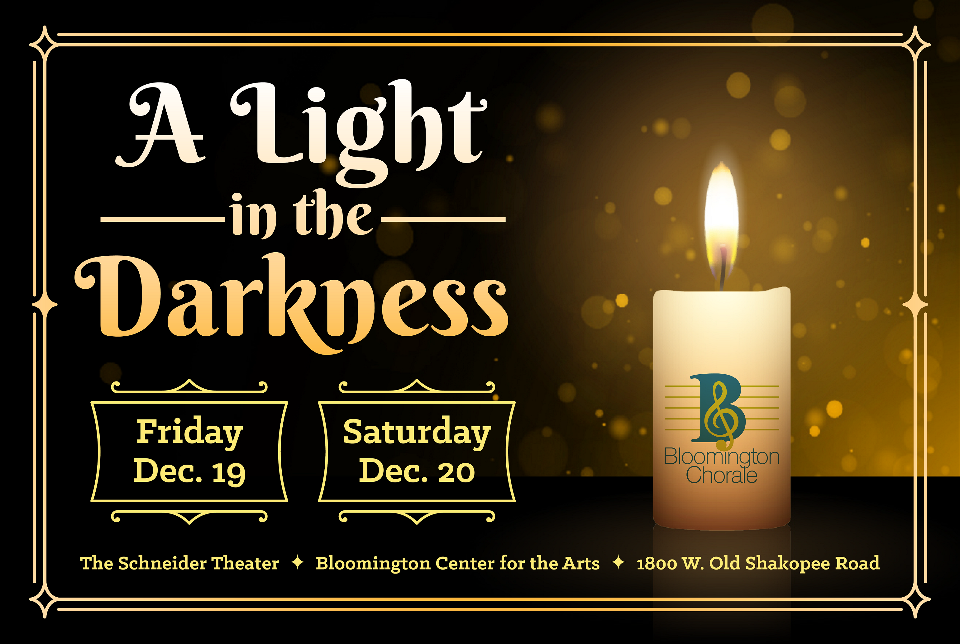 Bloomington Chorale Light in the Darkness performance graphic with glowing candle