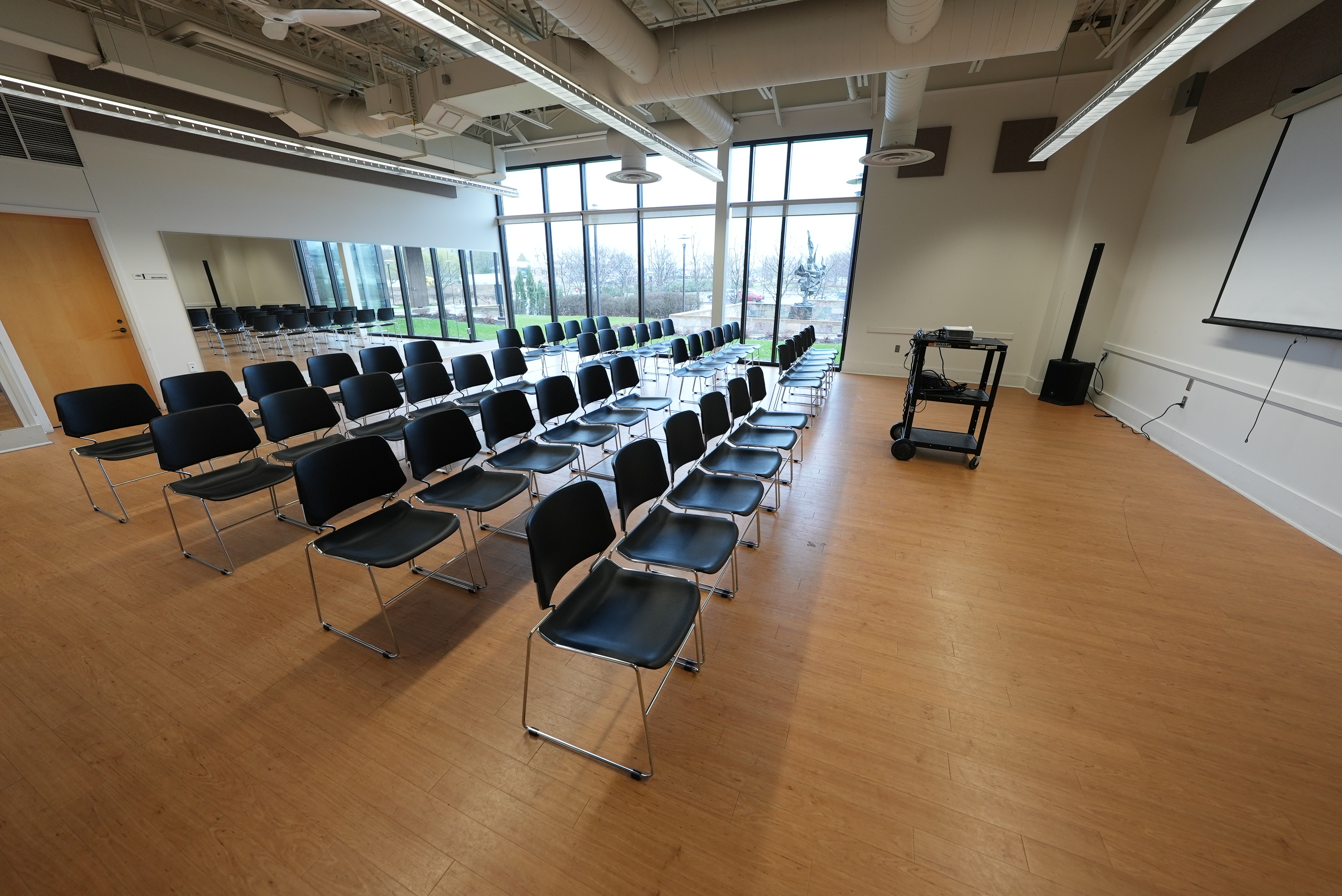 Bloomington Center for the Arts Rehearsal Hall set up classroom style