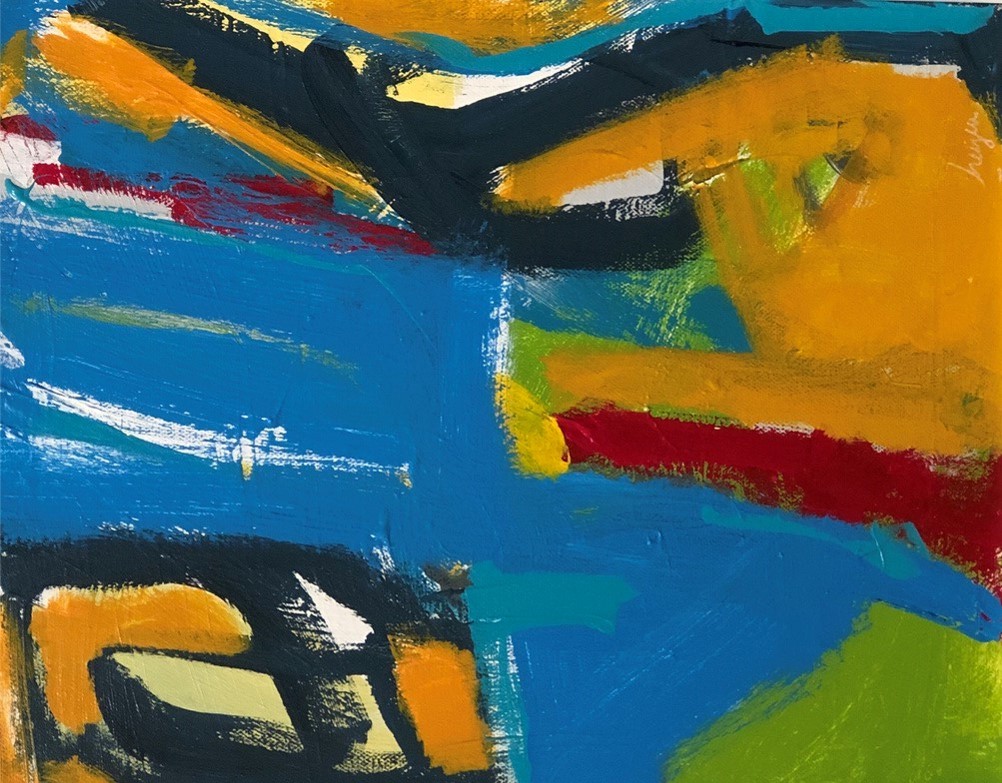 Heijeu Arts painted art orange, blue, red, green landscape orientation