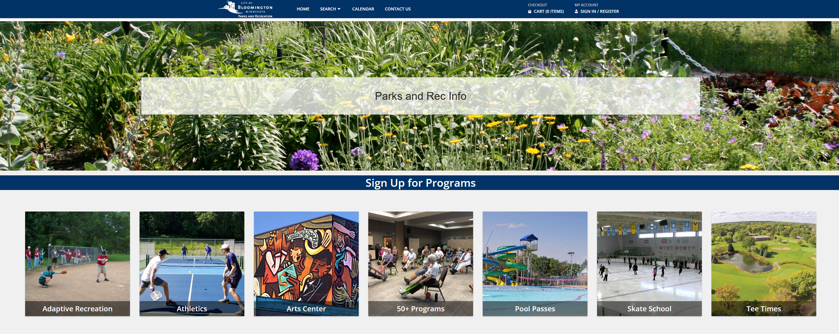 Screenshot of Parks and Recreation online Webtrac activity registration platform