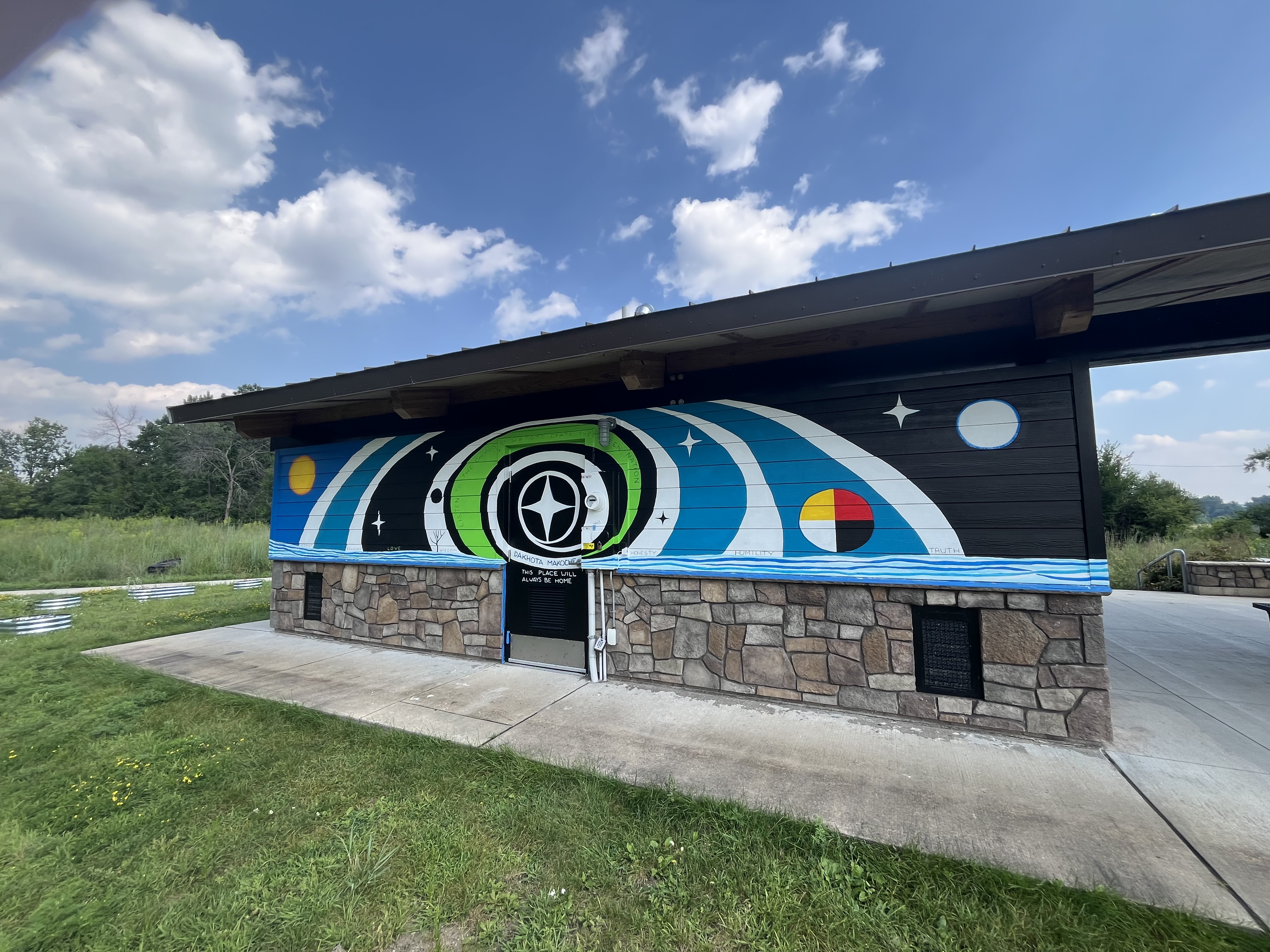 Building with colorful mural