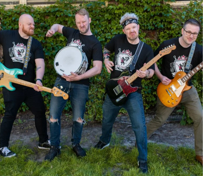 Photo of four musicians from kids' group Riffin Griffin