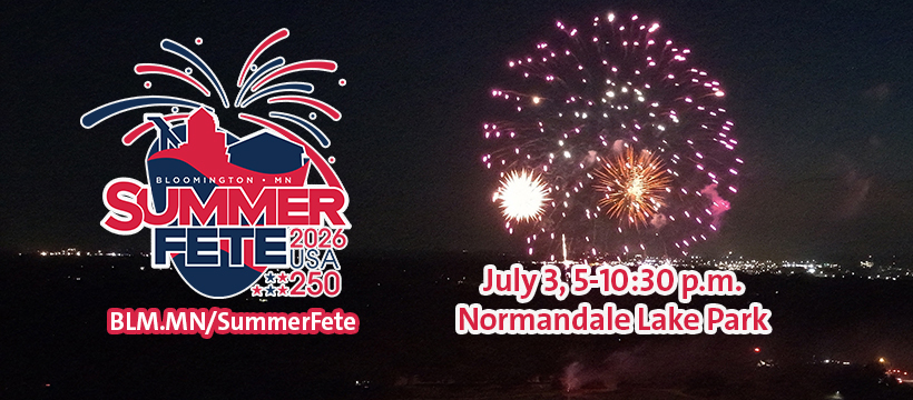 Summer Fete 2026 logo graphic with fireworks image and date, location, time and website