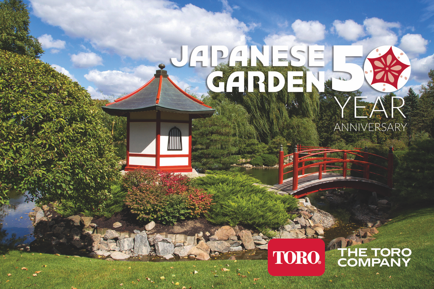 Japanese Garden Layout with 50 Year Anniversary Logo, Toro Company Logo on Lower Right Side