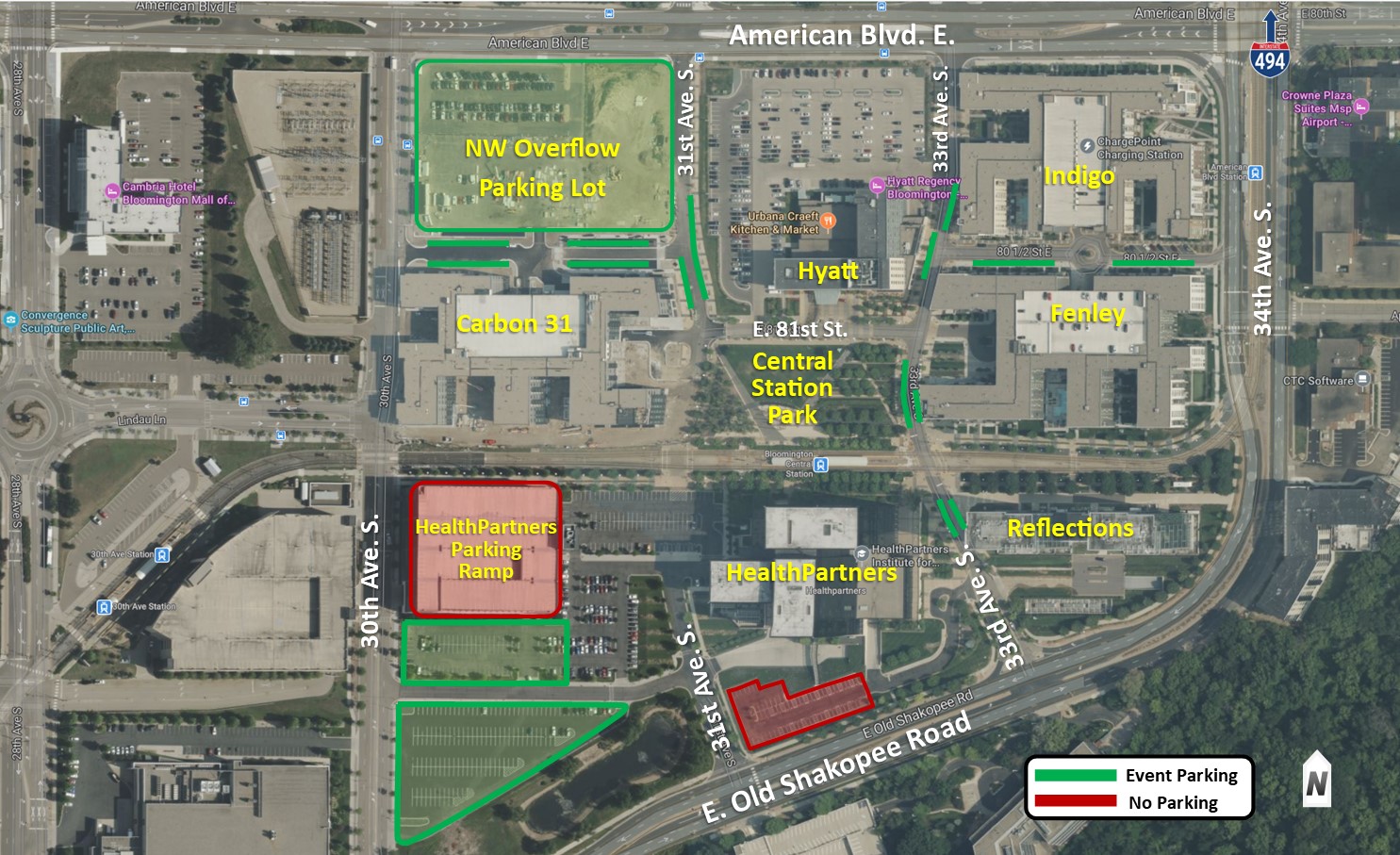 Map of available parking for On The One Music Festival at Central Station Park August 2026