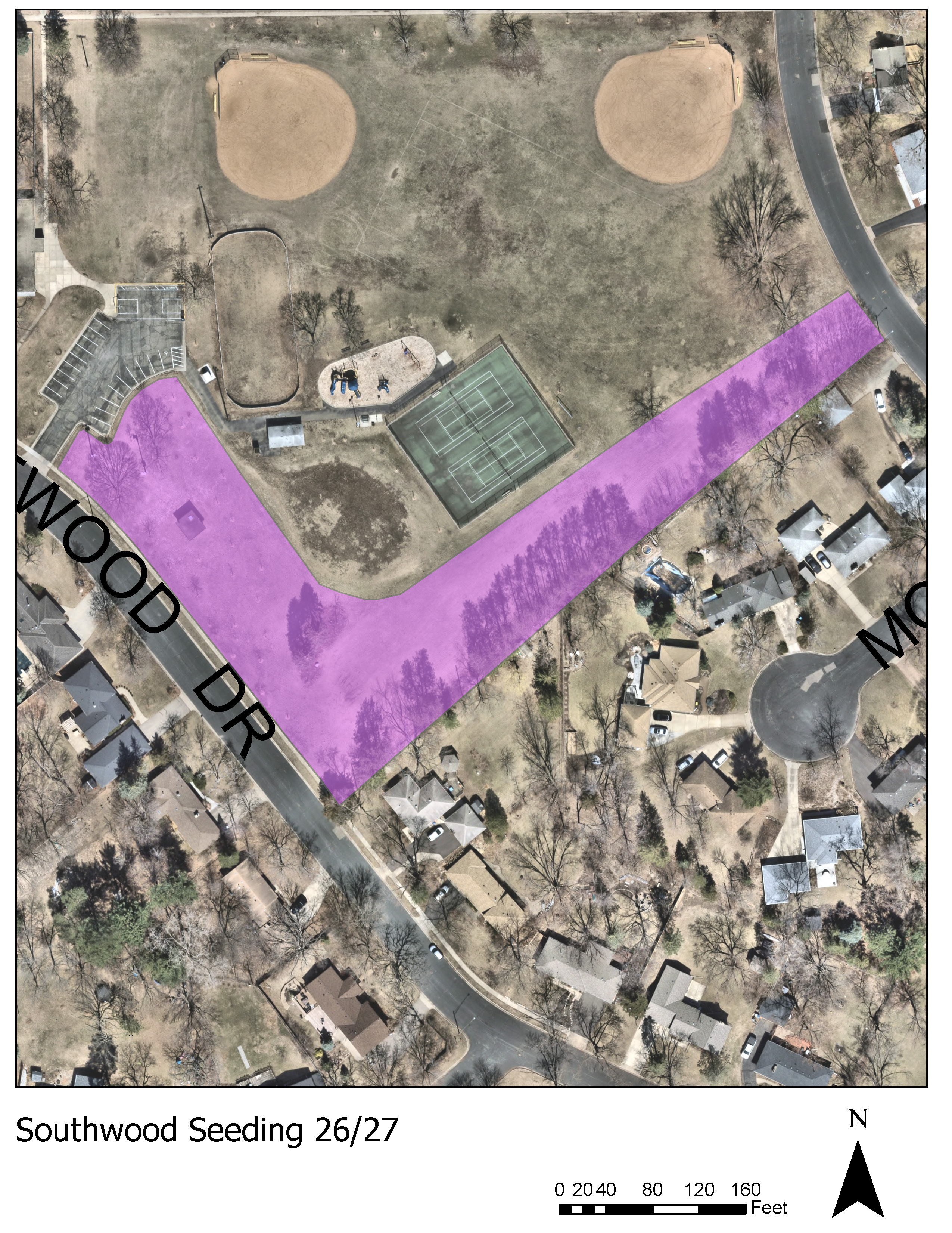 Map showing natural restoration seeding area at Southwood Park August 2026