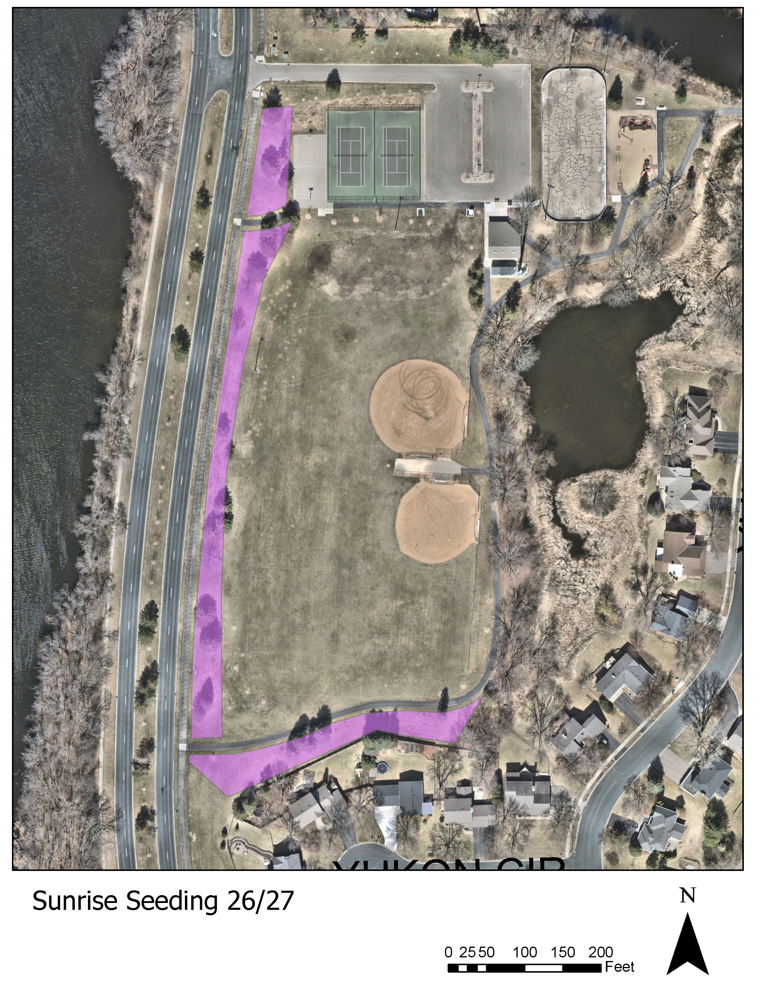 Map showing natural restoration seeding area at Sunrise Park August 2026
