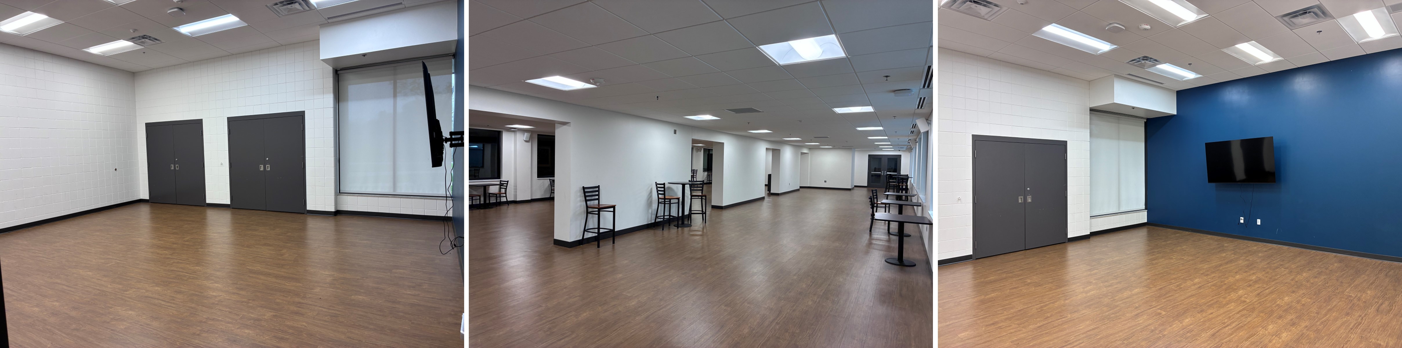 Three-image montage of Rink 2 meeting room at Bloomington Ice Garden