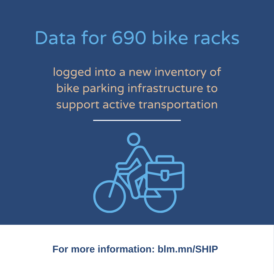 Data for 690 bike racks logged into a new inventory of bike parking infrastructure to support active transportation