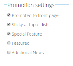 Screen grab of Promotion settings tab details.