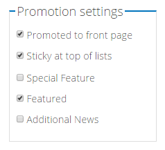 Screen grab of Promotion settings tab details.
