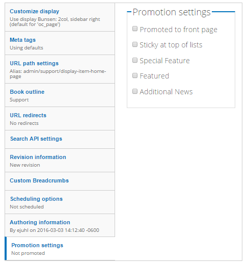 Screen grab of Promotion settings tab.