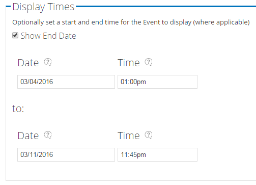 Screen grab of Display Dates settigs.
