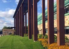 West face of the Bloomington Civic Plaza building.