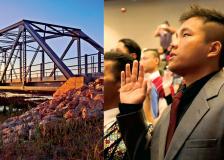 Old Cedar Bridge and Naturalization Ceremony collage