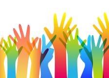 Colorful hands up in the air. 