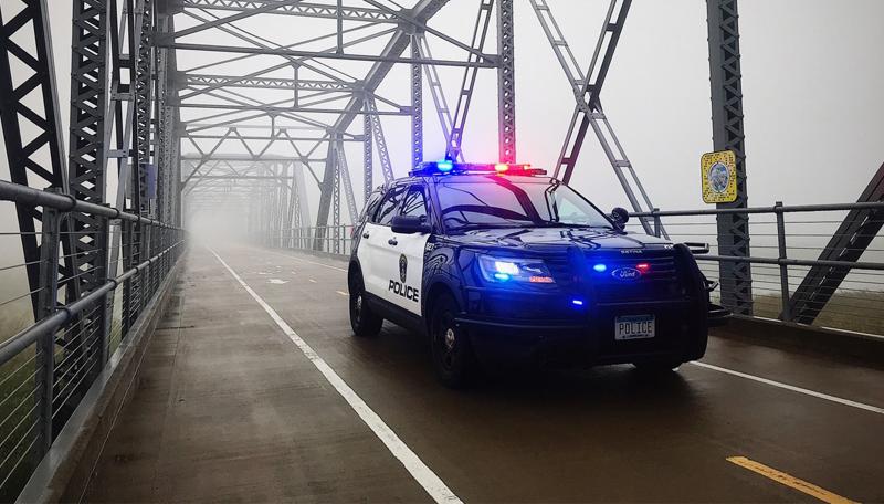 Police car on bridge