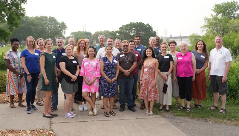 Sustainability Commissioners, City staff, and Mayor Busse gather for a photo at the Sustainability Commission's 2021 summer celebration at Smith Park.