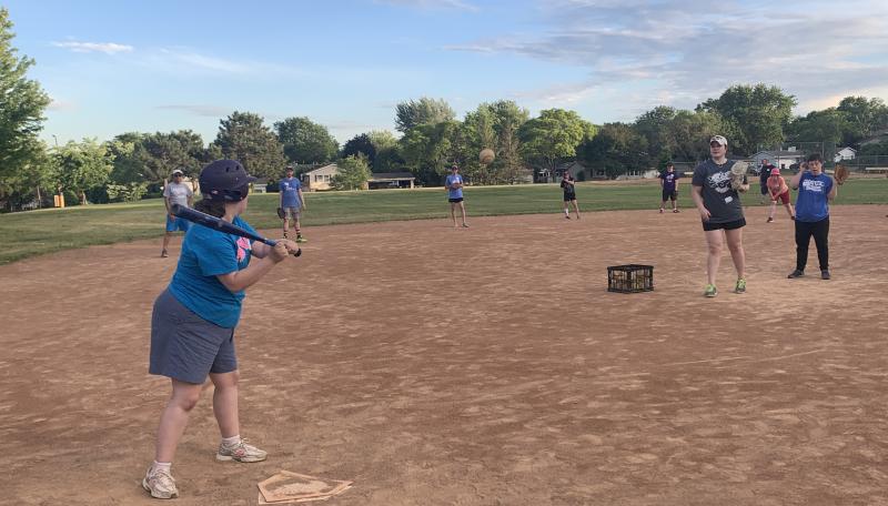 Adaptive Softball photo batter, pitcher and fielders