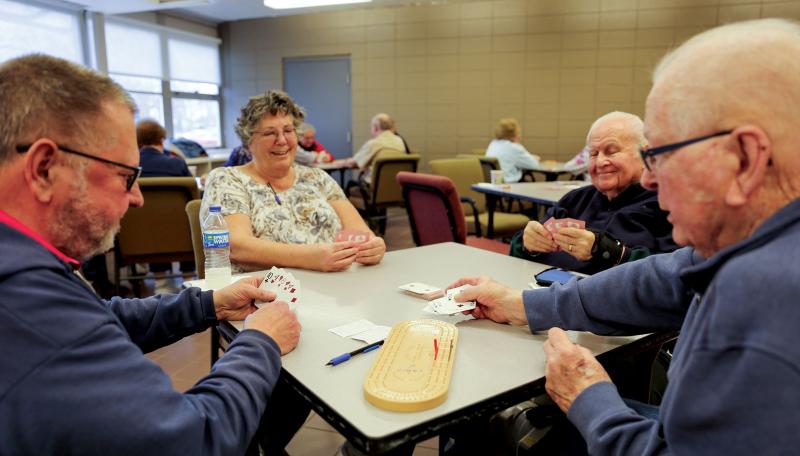 Seniors playing cribbage