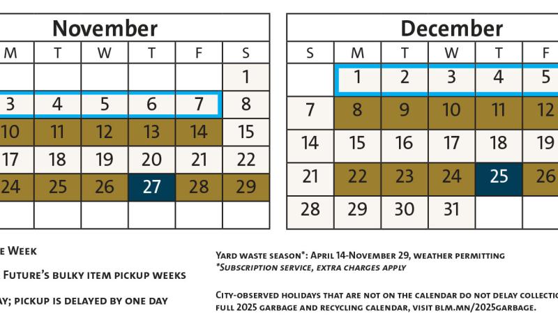 Holiday garbage calendar