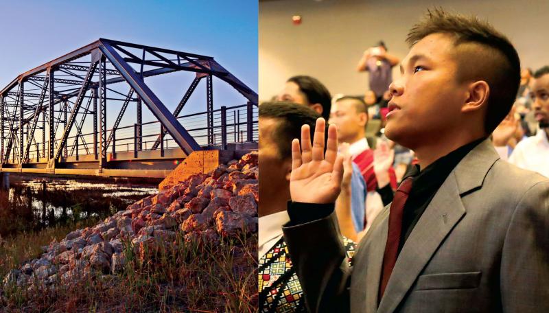 Old Cedar Bridge and Naturalization Ceremony collage