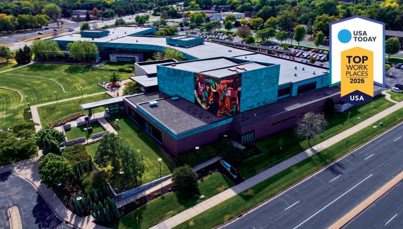 Bloomington Civic Plaza drone image