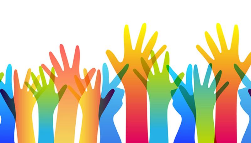 colorful-hands-in-air-banner.jpg Colorful hands up in the air.