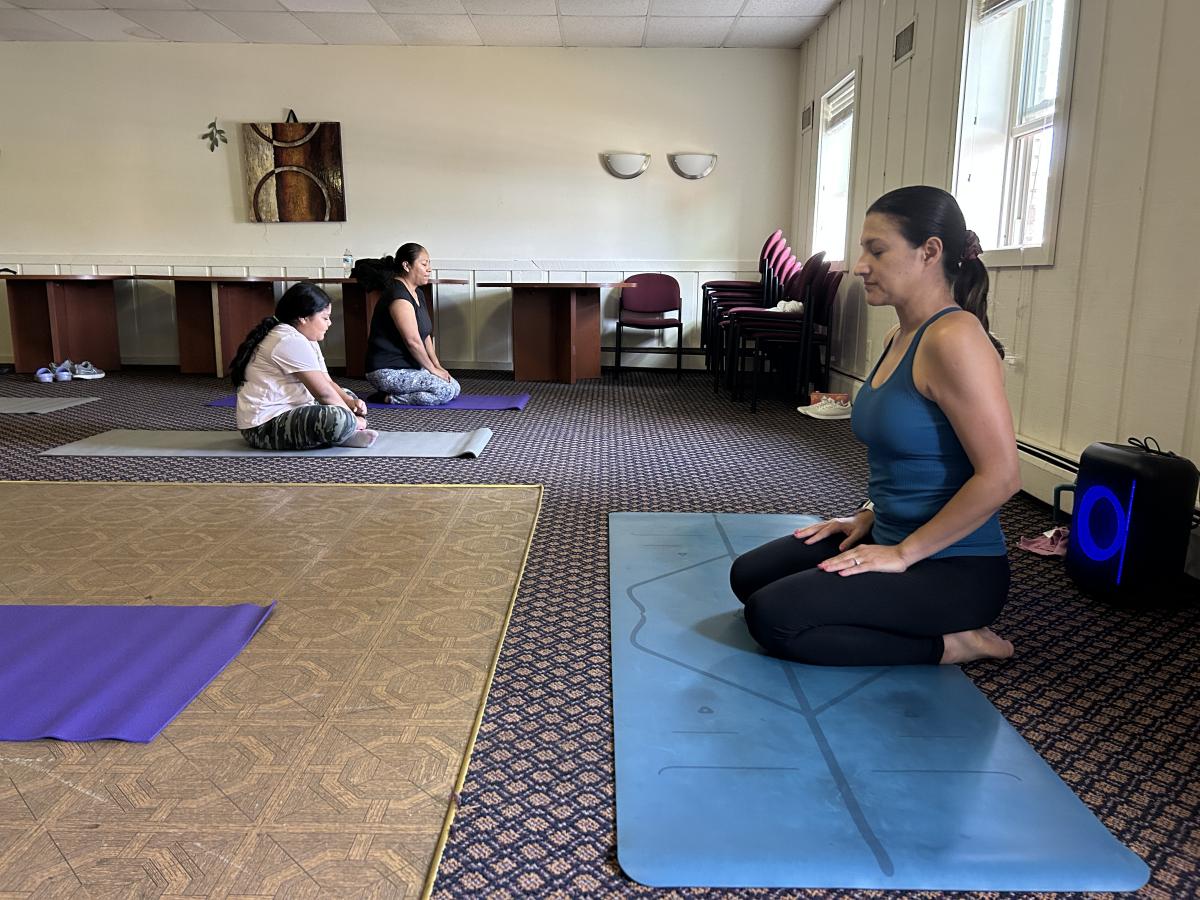 Residents at yoga class