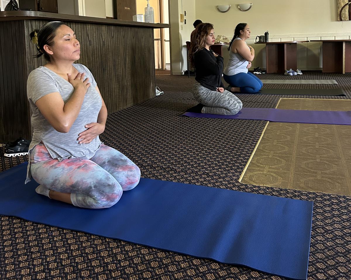 Residents at yoga class