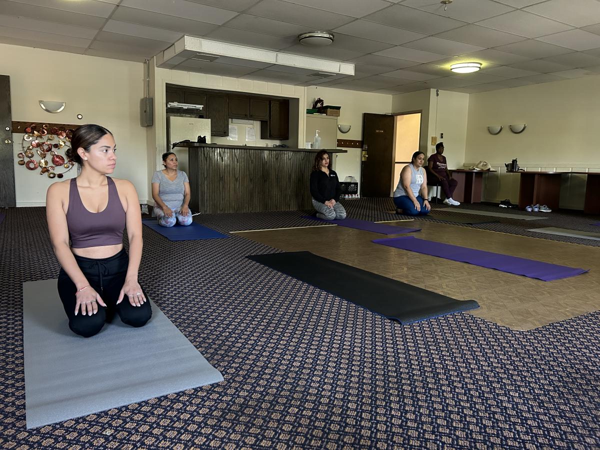 Residents at yoga class