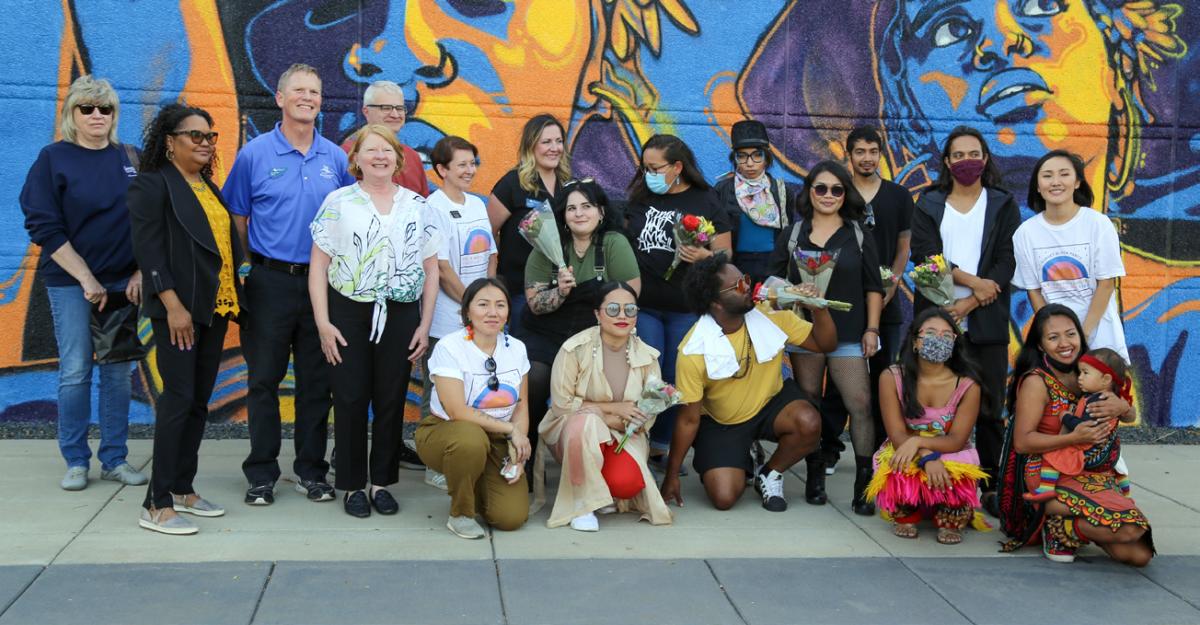 Group at mural