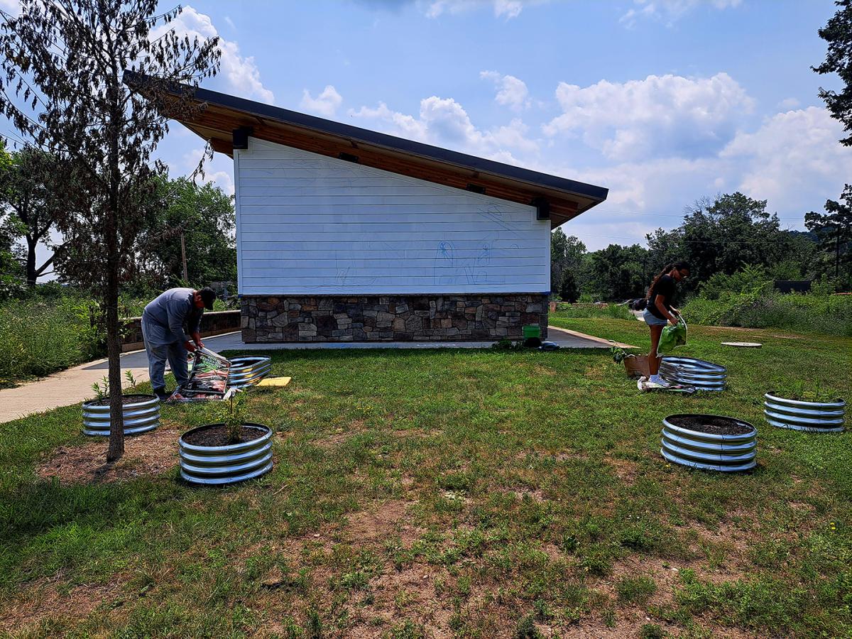 Work on indigenous gardens at Old Cedar Ave Bridge Trailhead