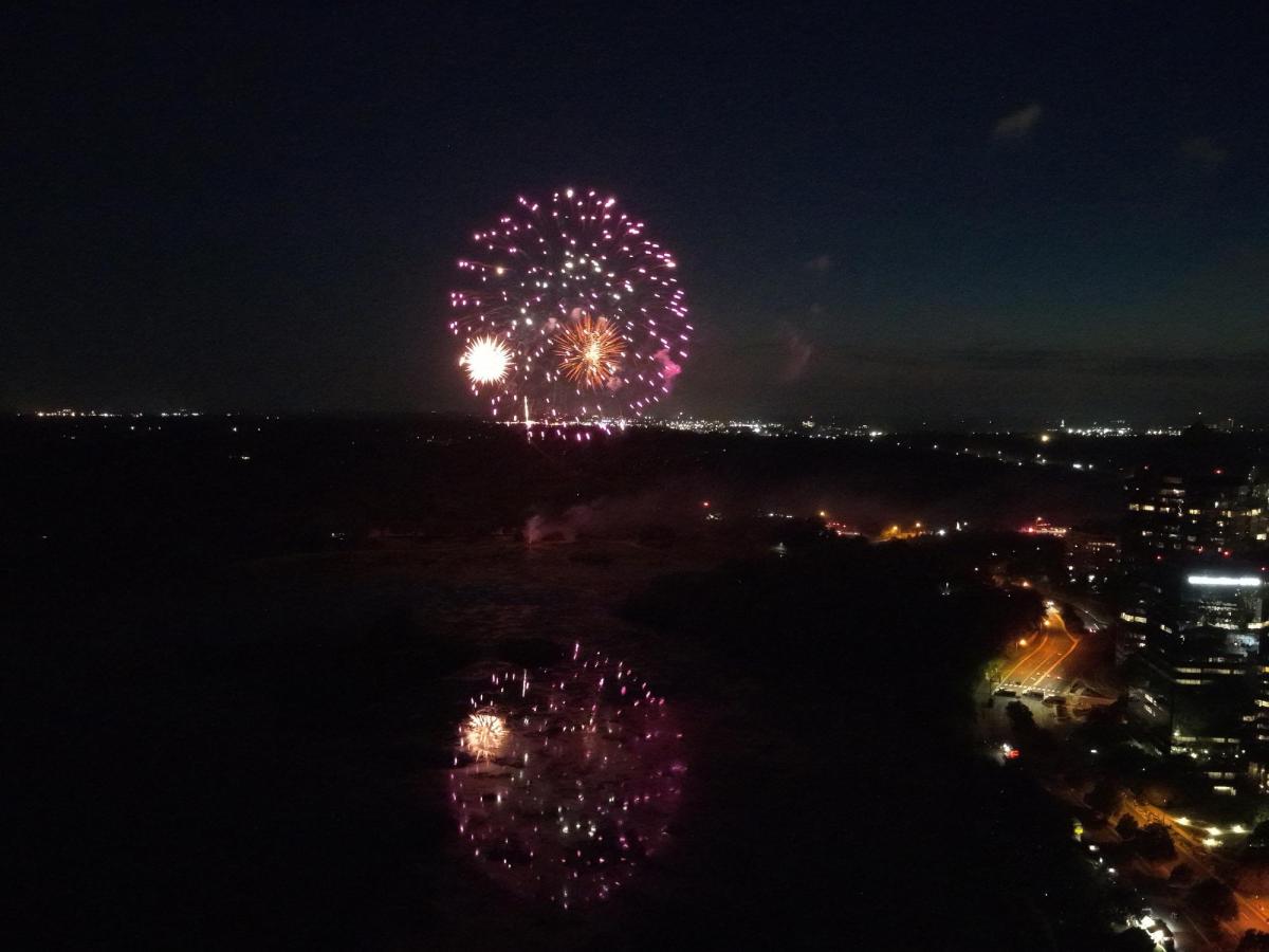 Drone image of fireworks at Summer Fete 2025