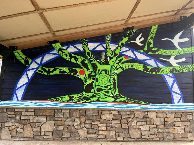 Mural in progress at Old Cedear Ave. Bridge - August 19, 2025