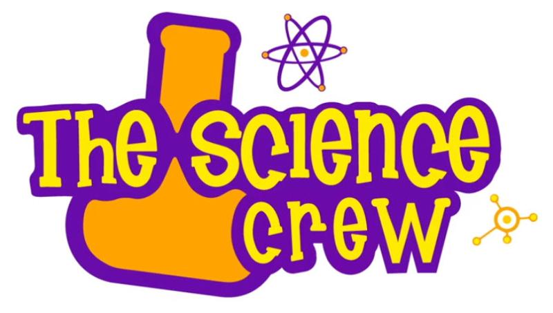 The Science Crew logo featuring orange beaker and purple atom design