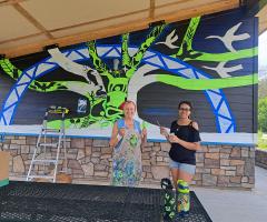 Mural progress at Old Cedar Ave Bridge Trailhead