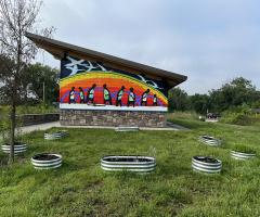 Mural in progress at Old Cedear Ave. Bridge - August 19, 2025